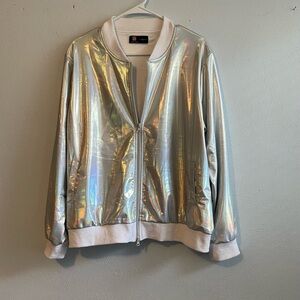 Holographic Silver Bomber Jacket - Women